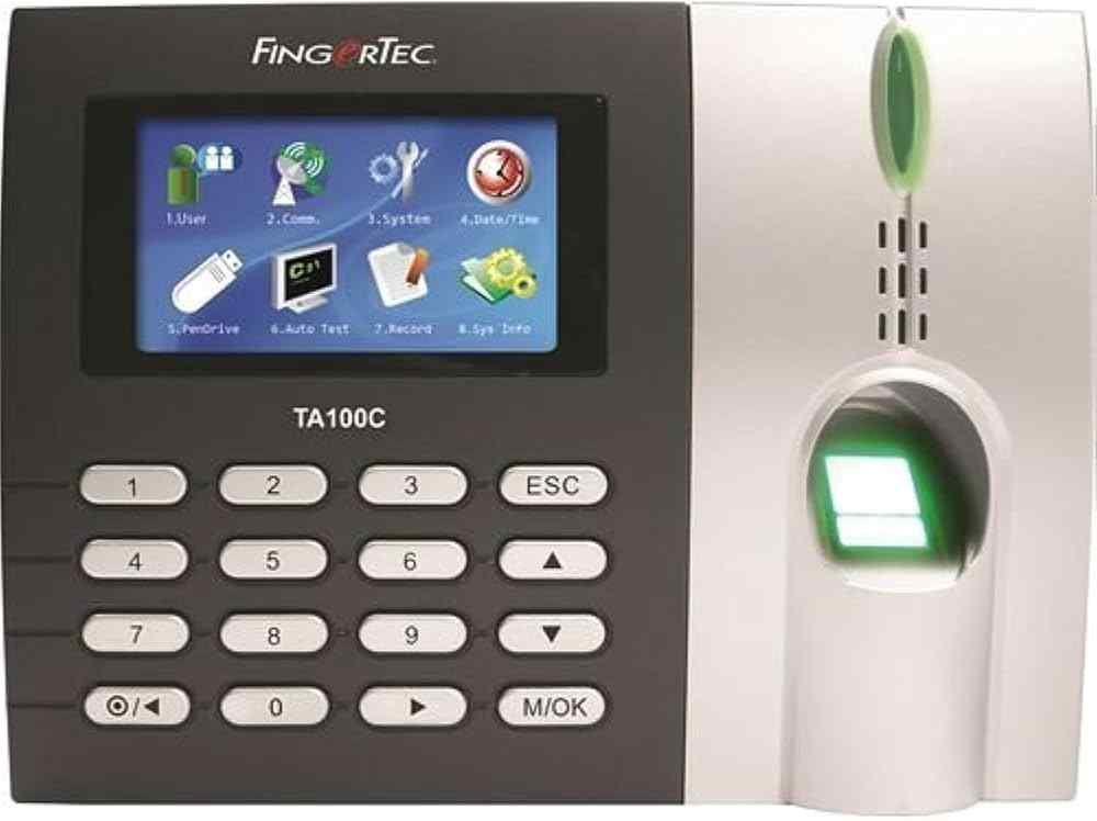 Biometric time and attendance machine with a fingerprint scanner and keypad
