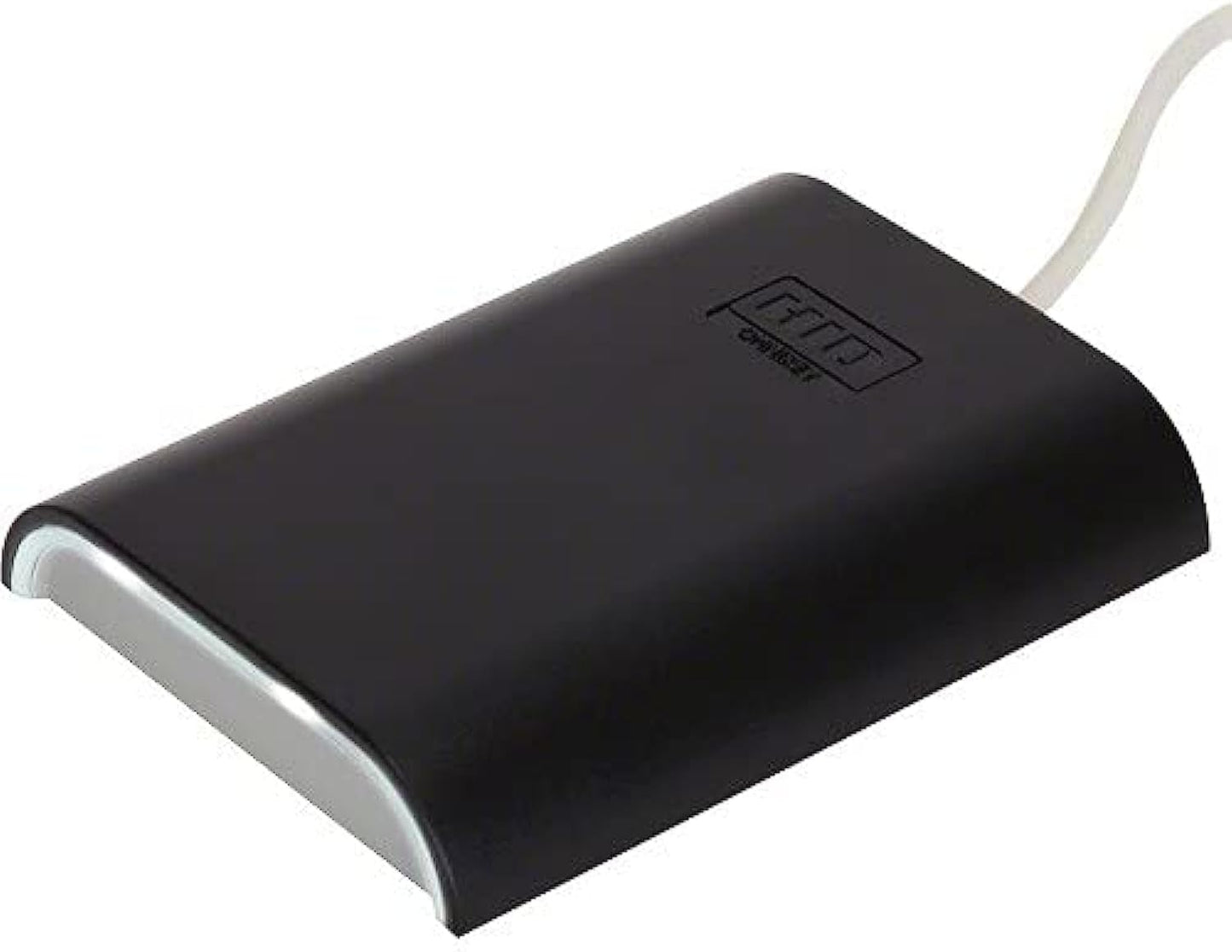 A black HID Omnikey 5427CK Gen2 USB Contactless Smart Card Reader with a visible USB cable.