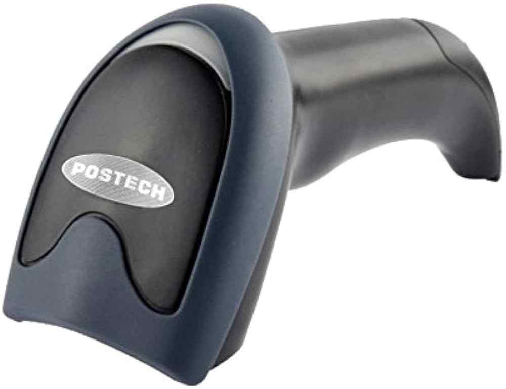 Handheld 1D barcode scanner with a black body and the brand name 'POSTECH' visible on the front.