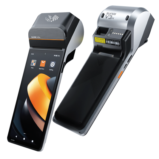 Two electronic devices, likely scanners or readers, with visible branding on a white background.