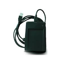 A black ZKTeco Mifare Card Reader, model CR10M, with a USB cable connected to it.