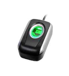 A black ZK7500 USB fingerprint scanner with a green-colored fingerprint sensor.