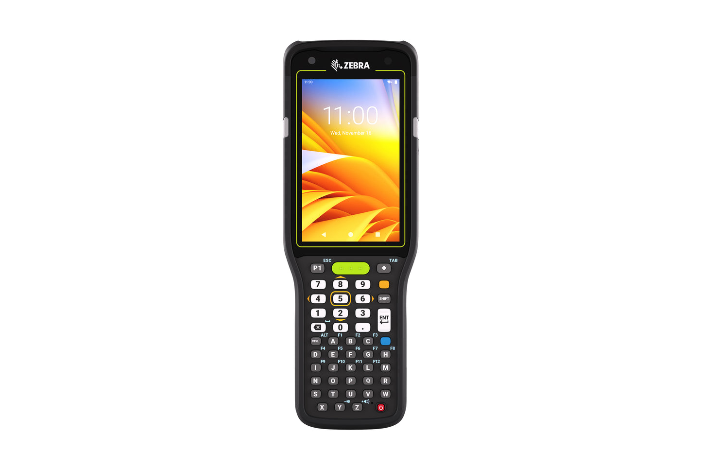 Zebra handheld device with a colorful display on a white background