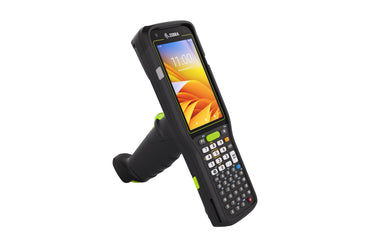Handheld device with screen and keypad on a white background