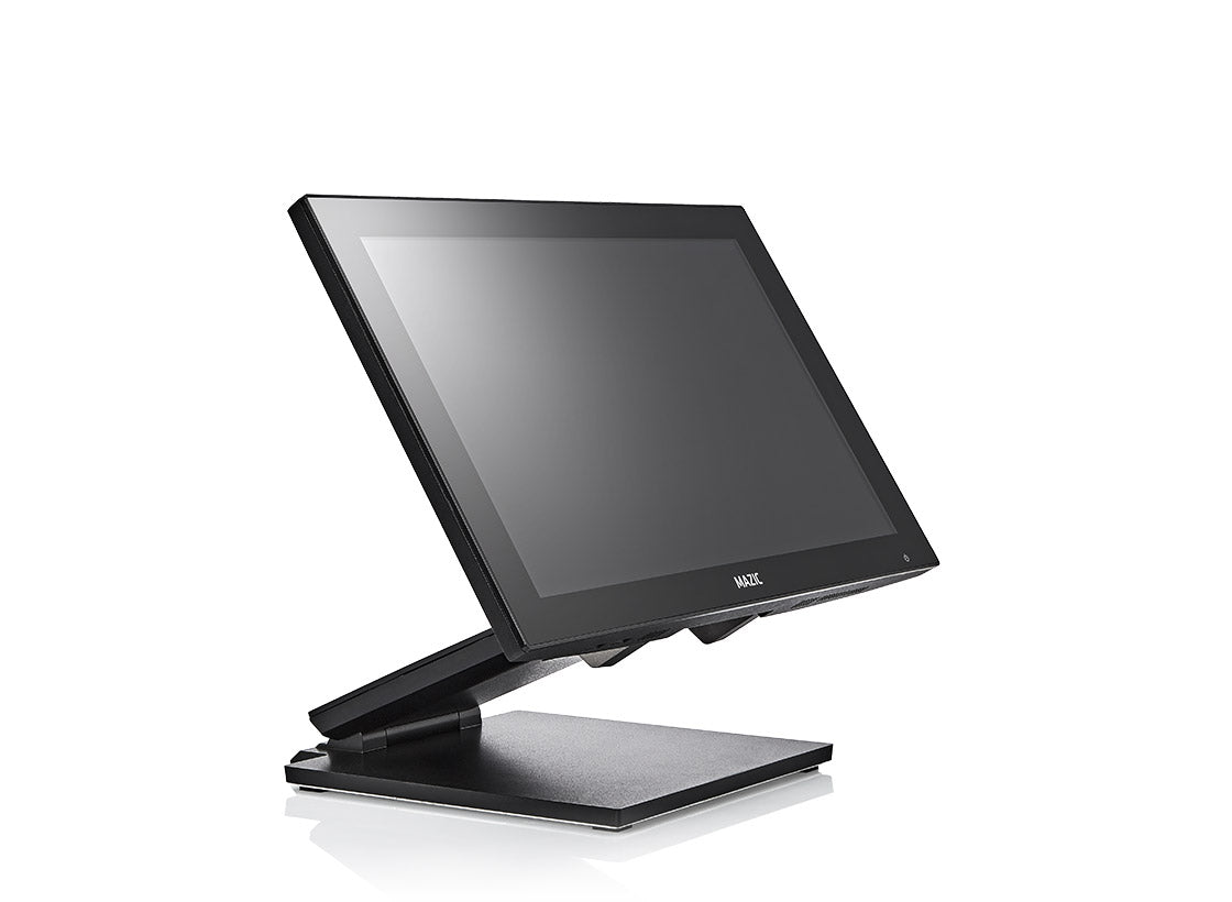 Black touchscreen monitor on a white background
