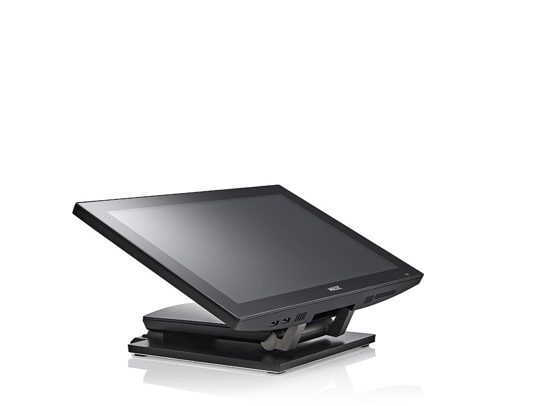 Black touchscreen monitor on a white background