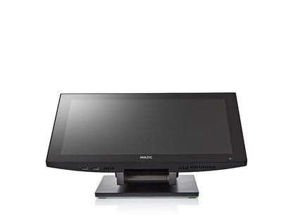 Black touchscreen monitor with MAZIC branding on a white background