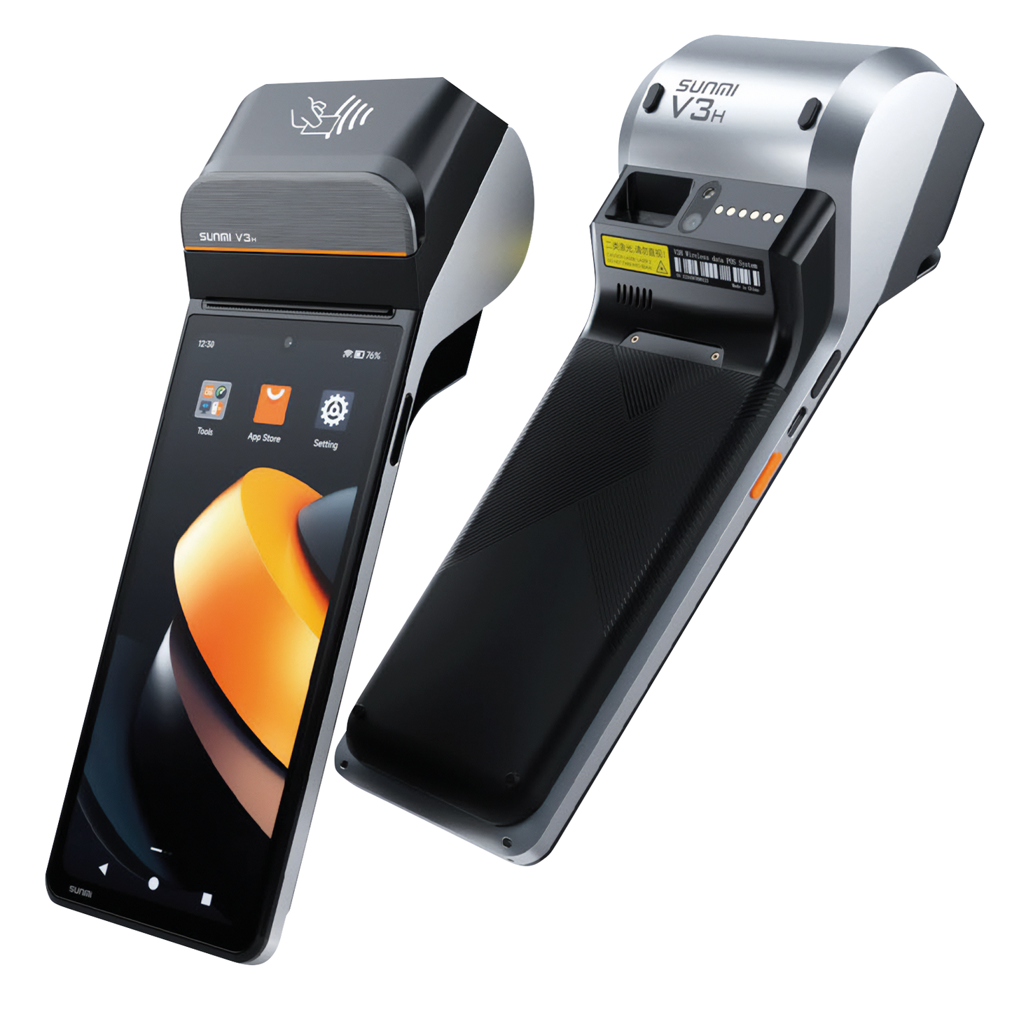 Two electronic devices, likely scanners or readers, with visible branding on a white background.
